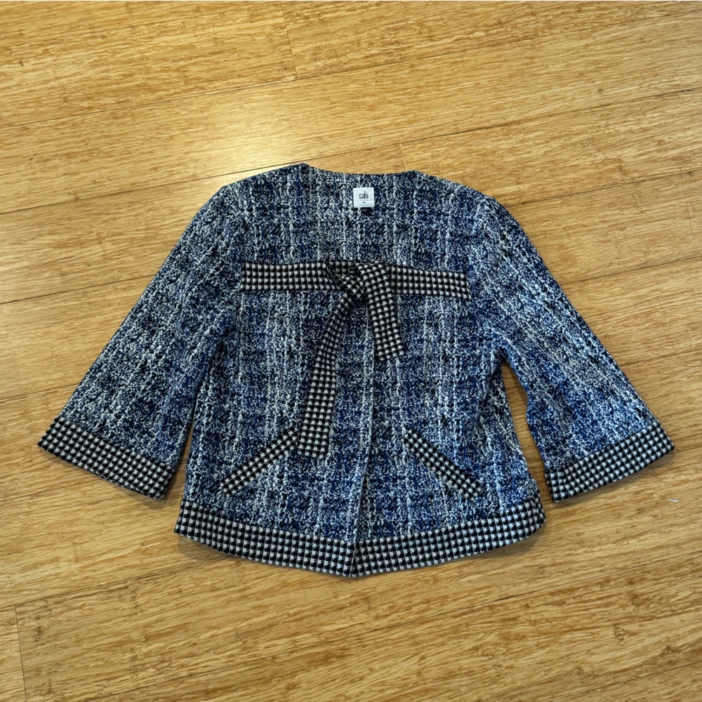 Cabi Blue plaid houndstooth 3/4 sleeve blazer jacket